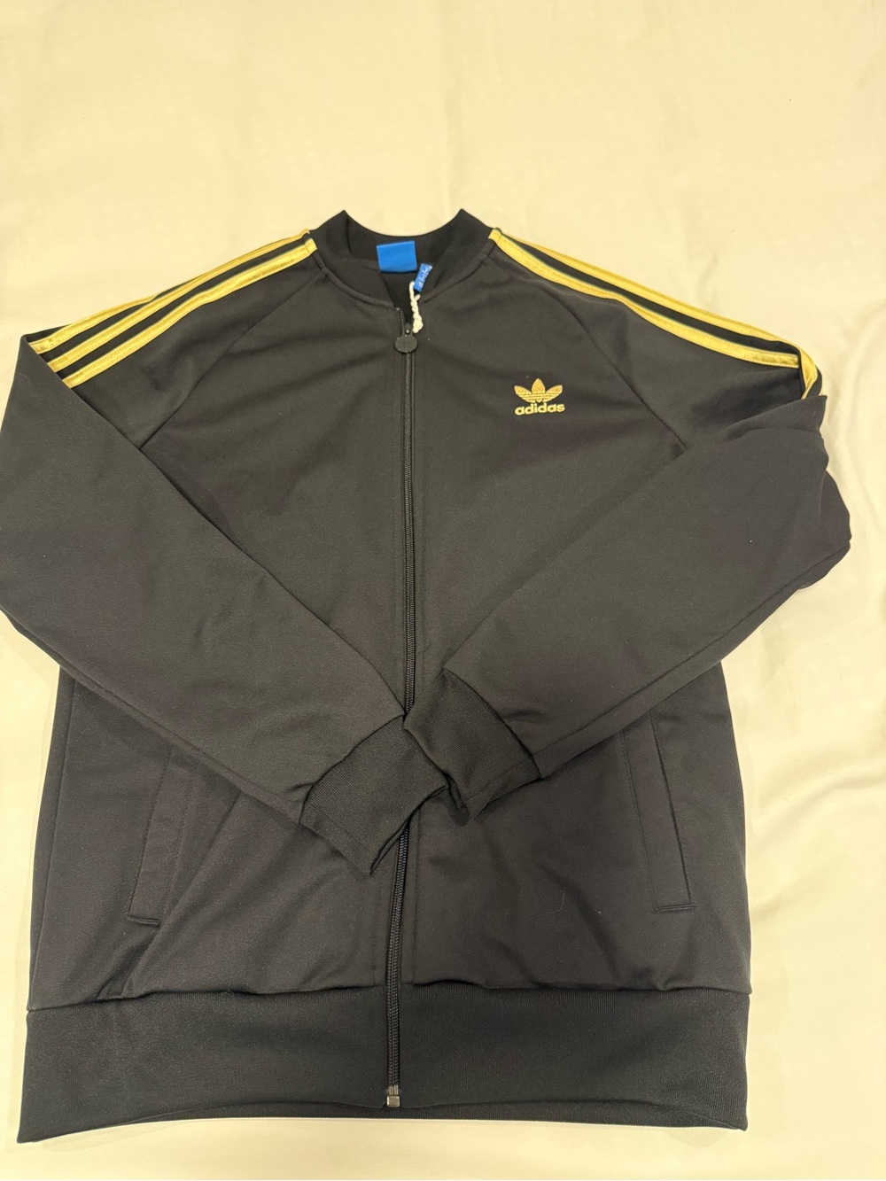 Adidas Youth Black Track Jacket with Gold Stripes